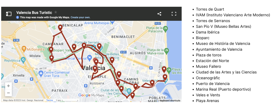 plattegrond route hop on hop off bus valencia